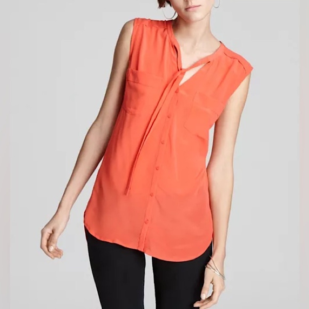 FRENCH CONNECTION 100% Silk Blouse 2 Sleeveless Orange Hi-Low Office NWT Flaw